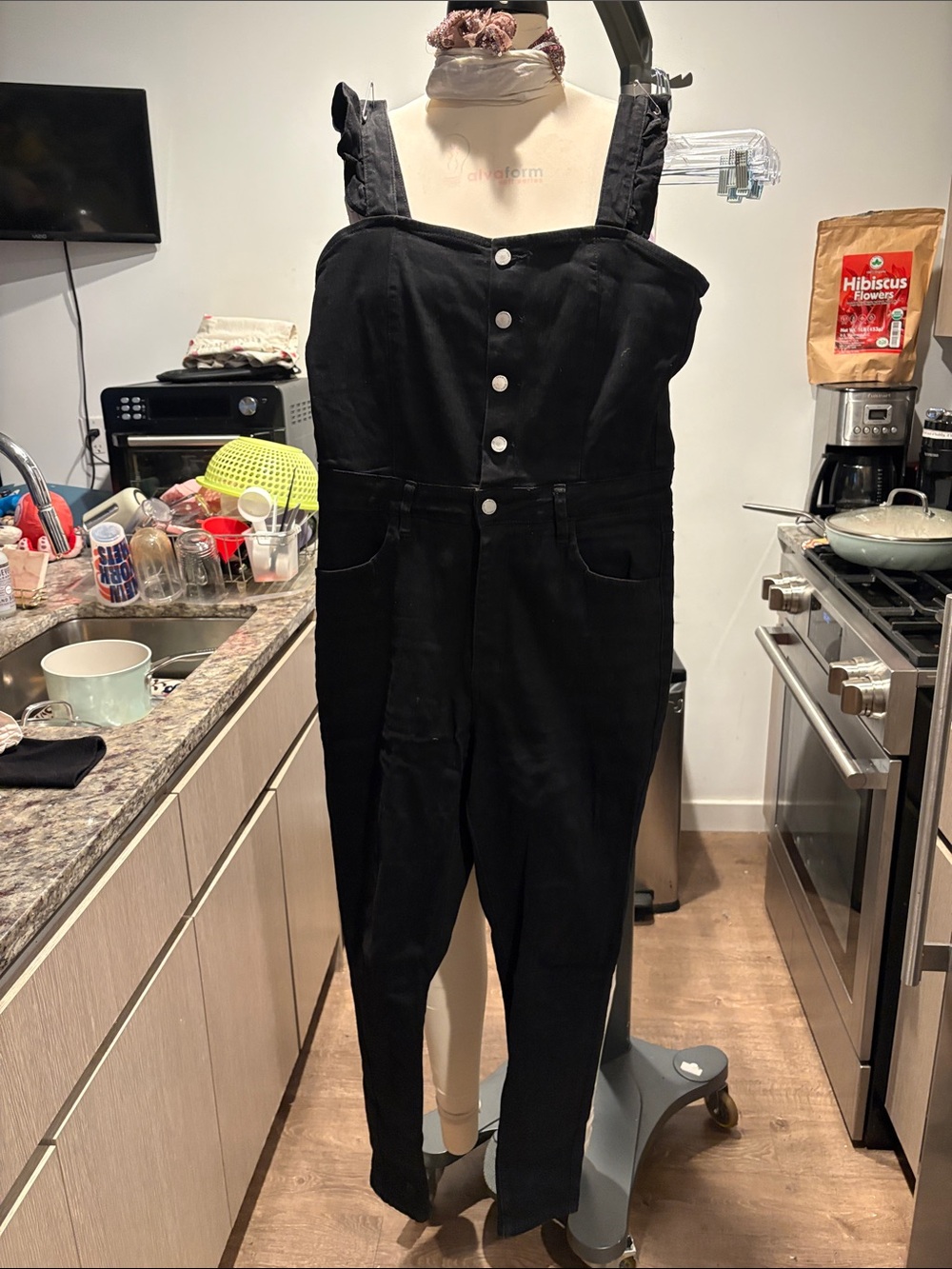 Almost Famous Black Button-Front Denim Overalls